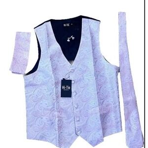 New Hi Tie Suit Vest Paisley Pink  Sz Med Tie Set cuff link Med Prom Wedding